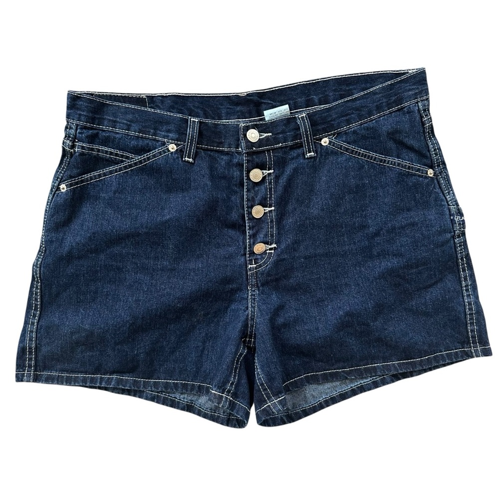 Vintage Jordache Button Fly Cotton Cargo Utility Dark Wash Denim Shorts Sz 17/18